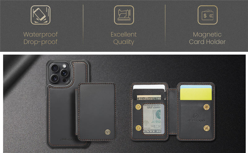 JEEHOOD iPhone 15 Pro Max Card Holder RFID Blocking Case
