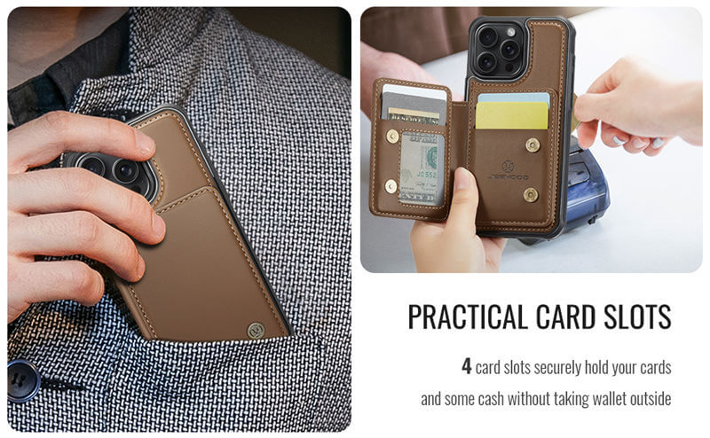JEEHOOD iPhone 15 Pro Max Card Holder RFID Blocking Case