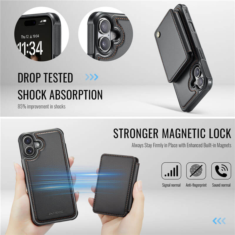 JEEHOOD iPhone 17 Magnetic 2-in-1 Wallet RFID-blocking Case