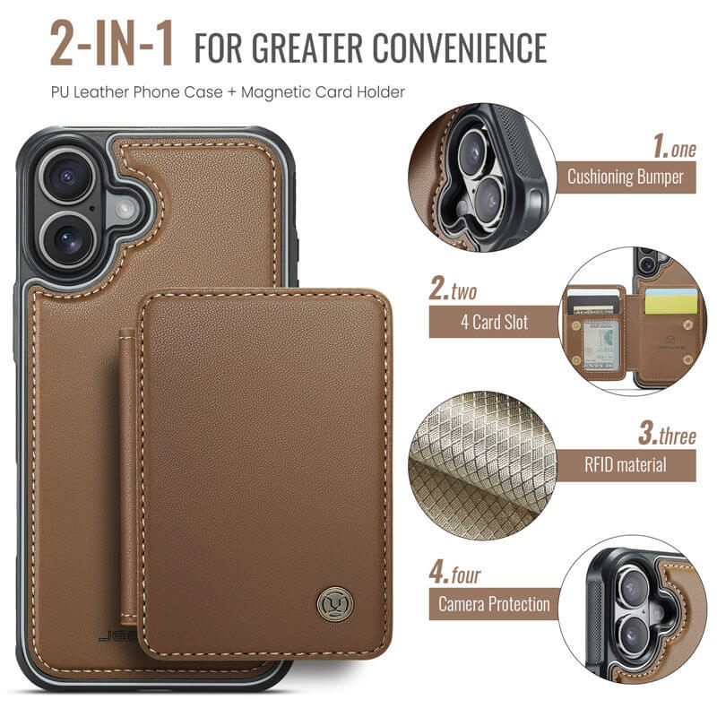 JEEHOOD iPhone 17 Magnetic 2-in-1 Wallet RFID-blocking Case