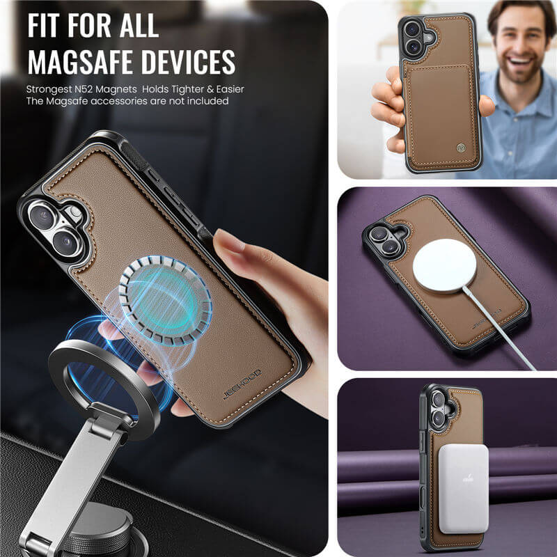 JEEHOOD iPhone 17 Magnetic 2-in-1 Wallet RFID-blocking Case