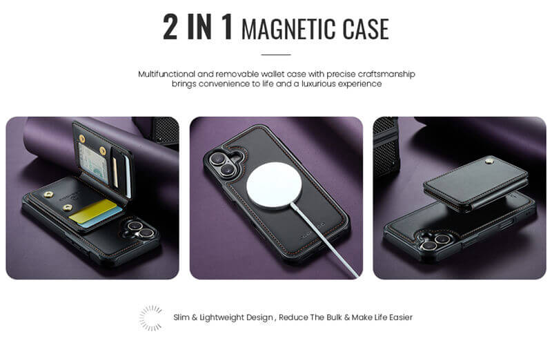 JEEHOOD iPhone 17 Magnetic 2-in-1 Wallet RFID-blocking Case