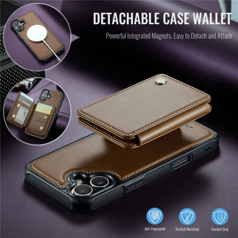 JEEHOOD iPhone 16 Plus Magnetic 2-in-1 Wallet RFID-blocking Case