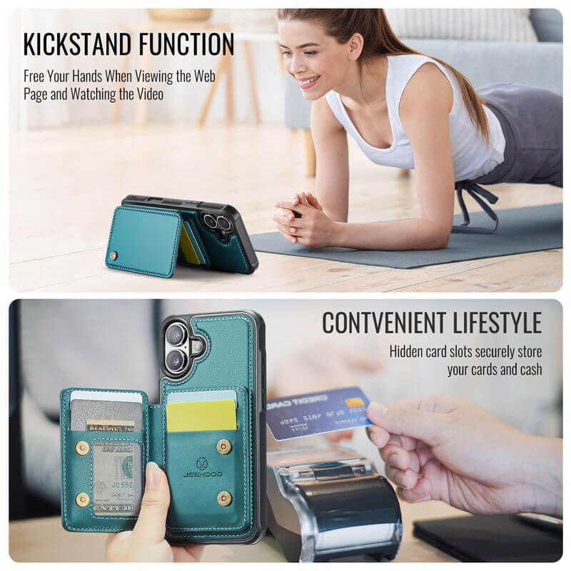 JEEHOOD iPhone 16 Plus Magnetic 2-in-1 Wallet RFID-blocking Case