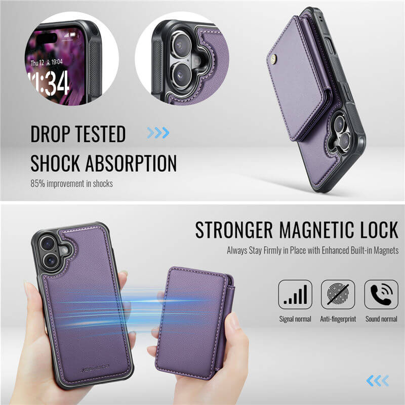 JEEHOOD iPhone 16 Plus Magnetic 2-in-1 Wallet RFID-blocking Case