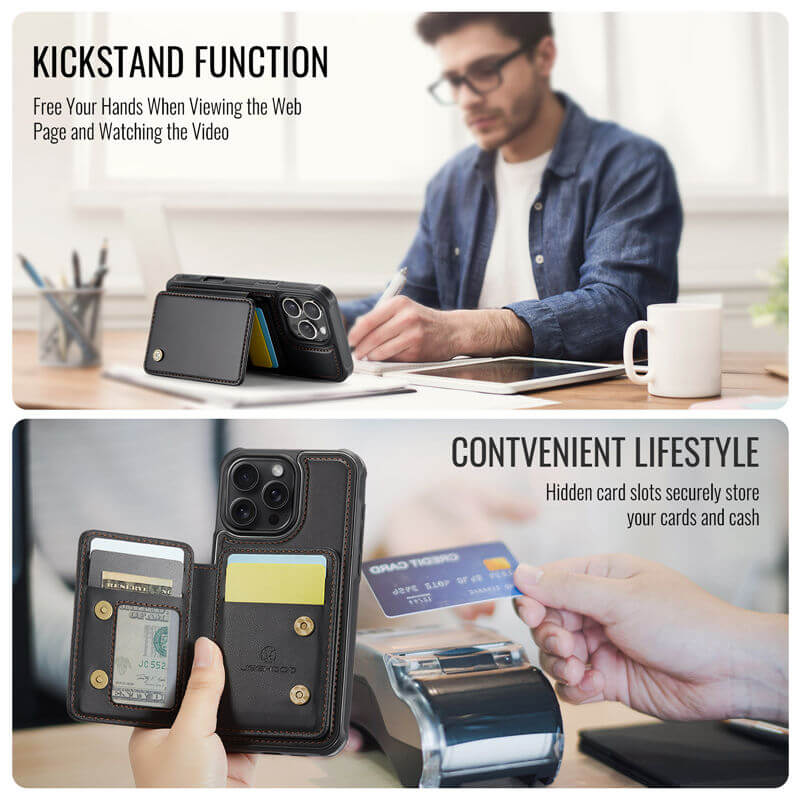 JEEHOOD iPhone 16 Pro Max Magnetic 2-in-1 Wallet RFID-blocking Case
