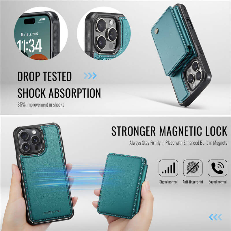 JEEHOOD iPhone 16 Pro Max Magnetic 2-in-1 Wallet RFID-blocking Case