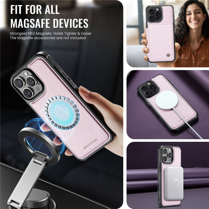 JEEHOOD iPhone 16 Pro Max Magnetic 2-in-1 Wallet RFID-blocking Case