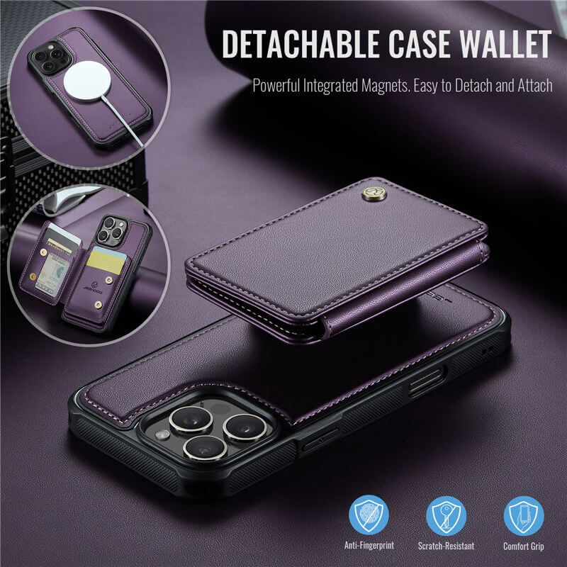 JEEHOOD iPhone 16 Pro Max Magnetic 2-in-1 Wallet RFID-blocking Case