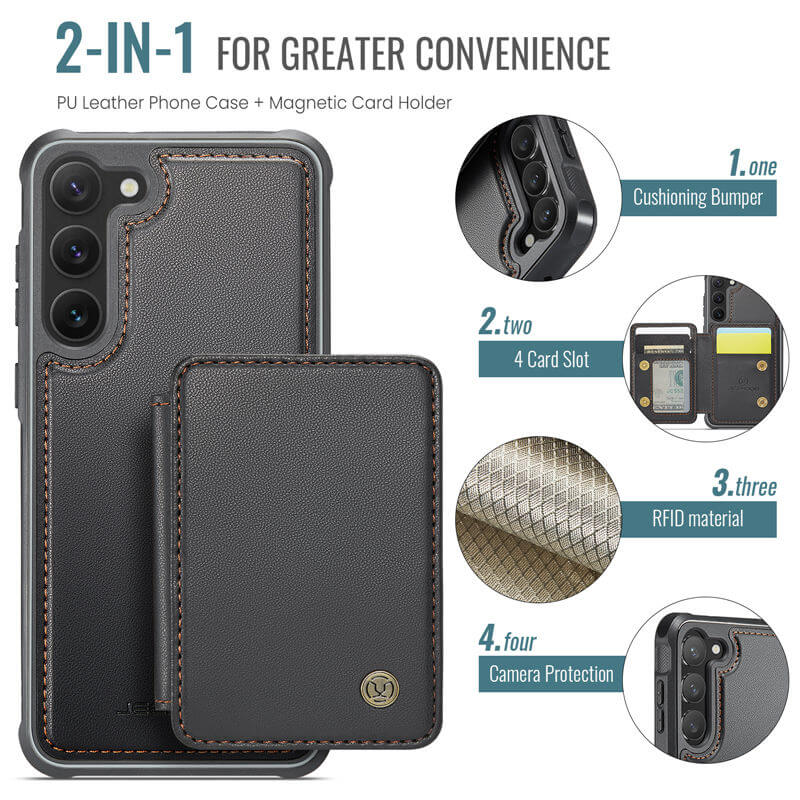 JEEHOOD Samsung Galaxy S23 Magnetic 2-in-1 Wallet RFID-blocking Case
