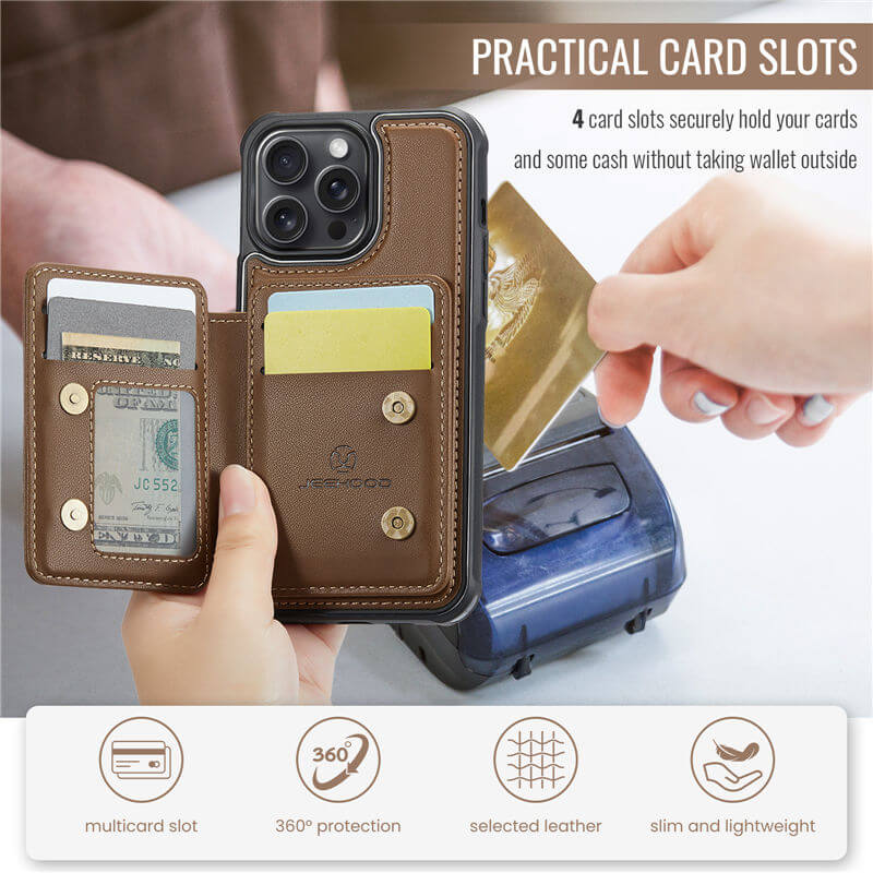 JEEHOOD iPhone 13 Pro Magnetic 2-in-1 Wallet RFID-blocking Case