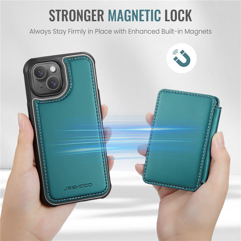 JEEHOOD iPhone 14 Plus Magnetic 2-in-1 Wallet RFID-blocking Case
