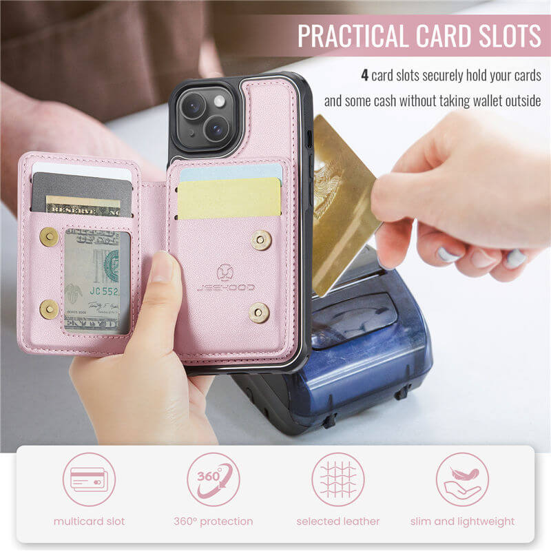 JEEHOOD iPhone 14 Plus Magnetic 2-in-1 Wallet RFID-blocking Case