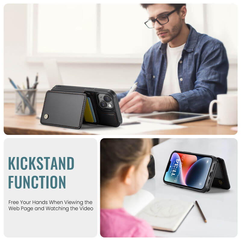 JEEHOOD iPhone 14 Plus Magnetic 2-in-1 Wallet RFID-blocking Case