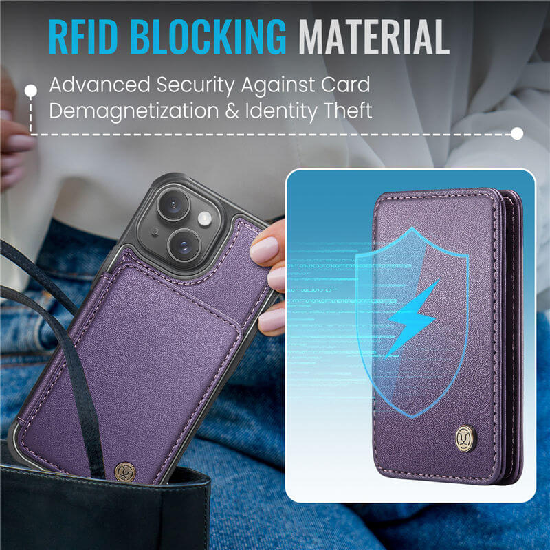 JEEHOOD iPhone 14 Plus Magnetic 2-in-1 Wallet RFID-blocking Case