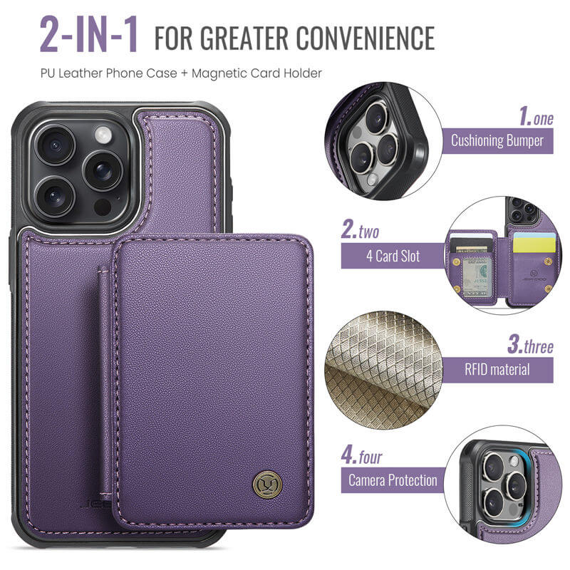 JEEHOOD iPhone 14 Pro Max Magnetic 2-in-1 Wallet RFID-blocking Case
