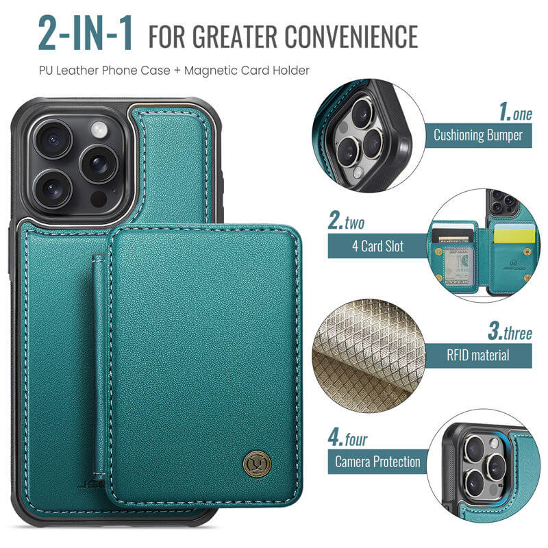 JEEHOOD iPhone 14 Pro Magnetic 2-in-1 Wallet RFID-blocking Case
