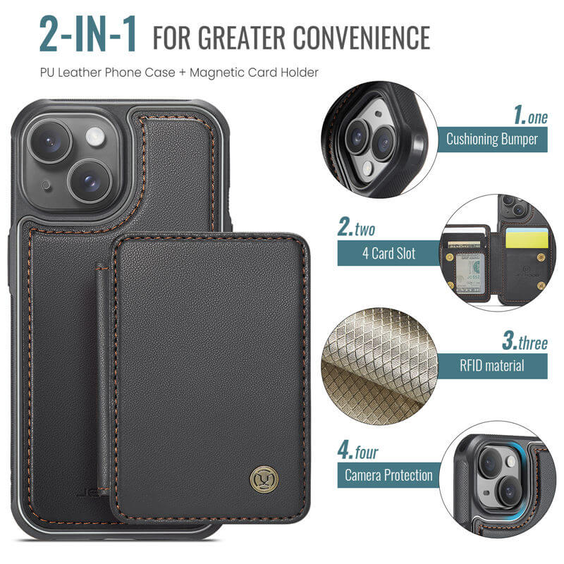 JEEHOOD iPhone 14 Magnetic 2-in-1 Wallet RFID-blocking Case