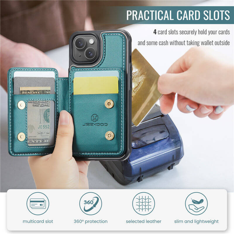 JEEHOOD iPhone 14 Magnetic 2-in-1 Wallet RFID-blocking Case