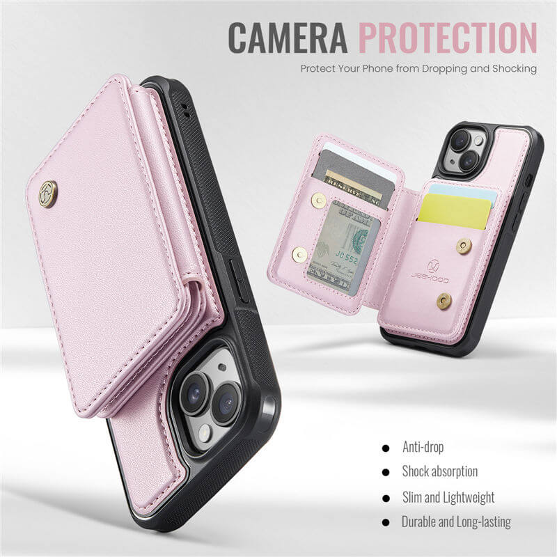 JEEHOOD iPhone 15 Plus Magnetic 2-in-1 Wallet RFID-blocking Case