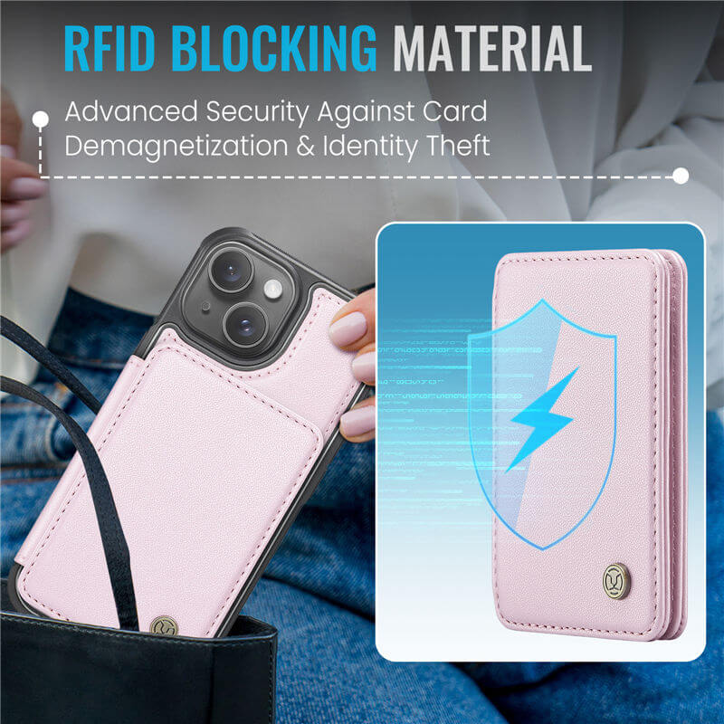 JEEHOOD iPhone 15 Plus Magnetic 2-in-1 Wallet RFID-blocking Case