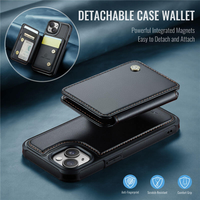 JEEHOOD iPhone 15 Plus Magnetic 2-in-1 Wallet RFID-blocking Case