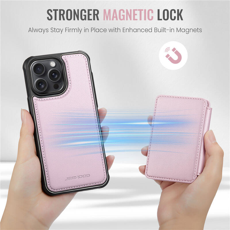 JEEHOOD iPhone 15 Pro Magnetic 2-in-1 Wallet RFID-blocking Case