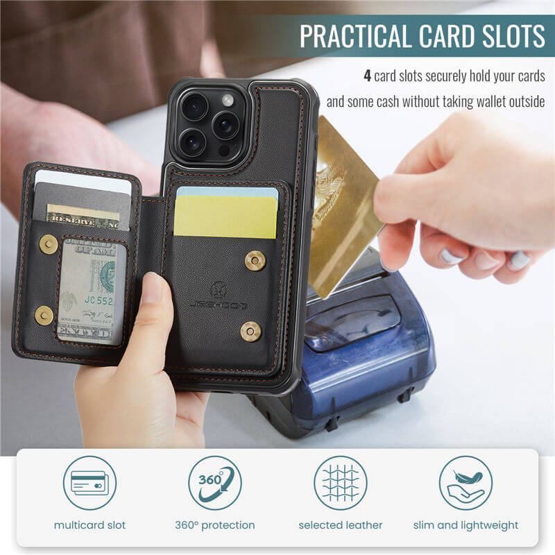 JEEHOOD iPhone 15 Pro Magnetic 2-in-1 Wallet RFID-blocking Case