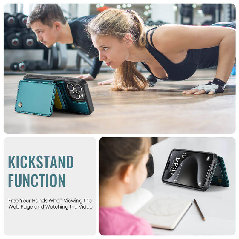 JEEHOOD iPhone 15 Pro Wallet Kickstand Case