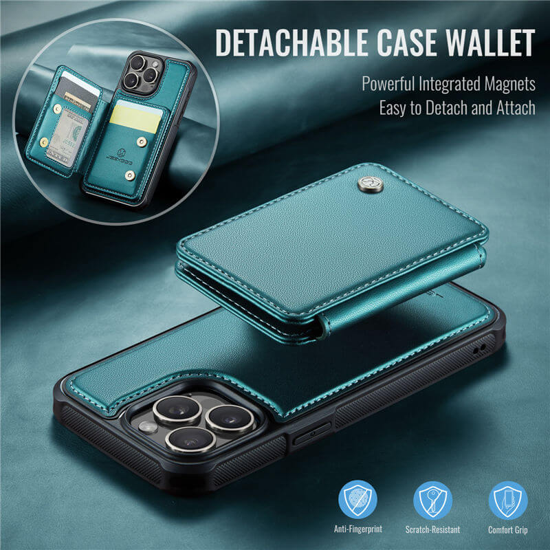 JEEHOOD iPhone 15 Pro Magnetic 2-in-1 Wallet RFID-blocking Case