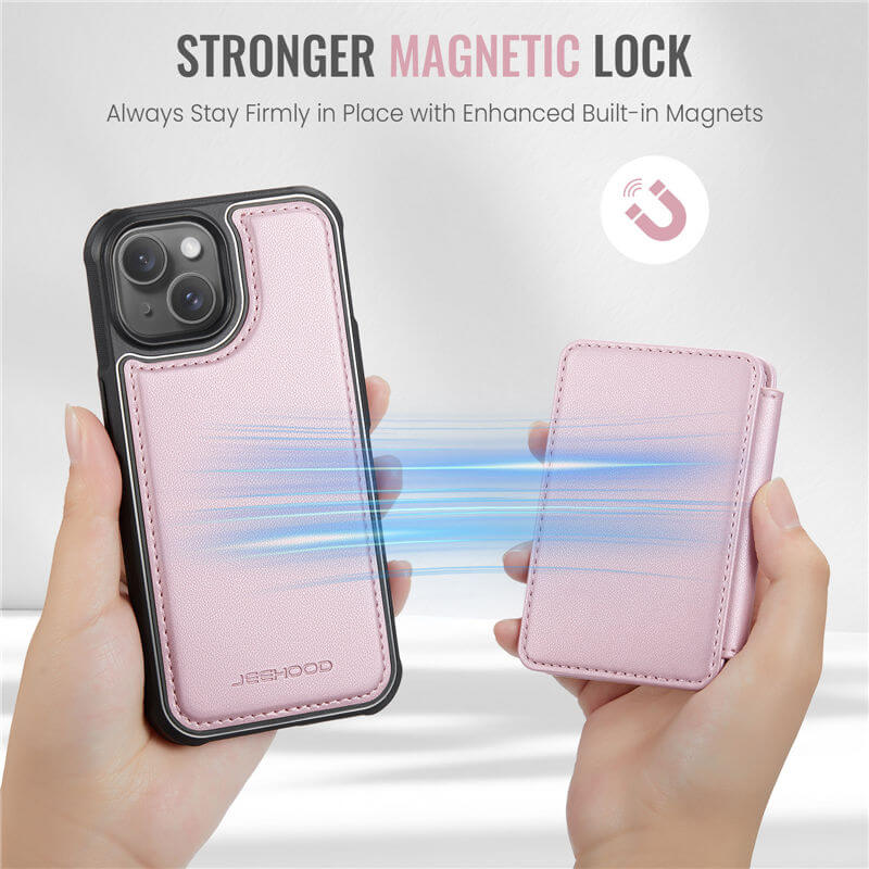JEEHOOD iPhone 15 Magnetic 2-in-1 Wallet RFID-blocking Case
