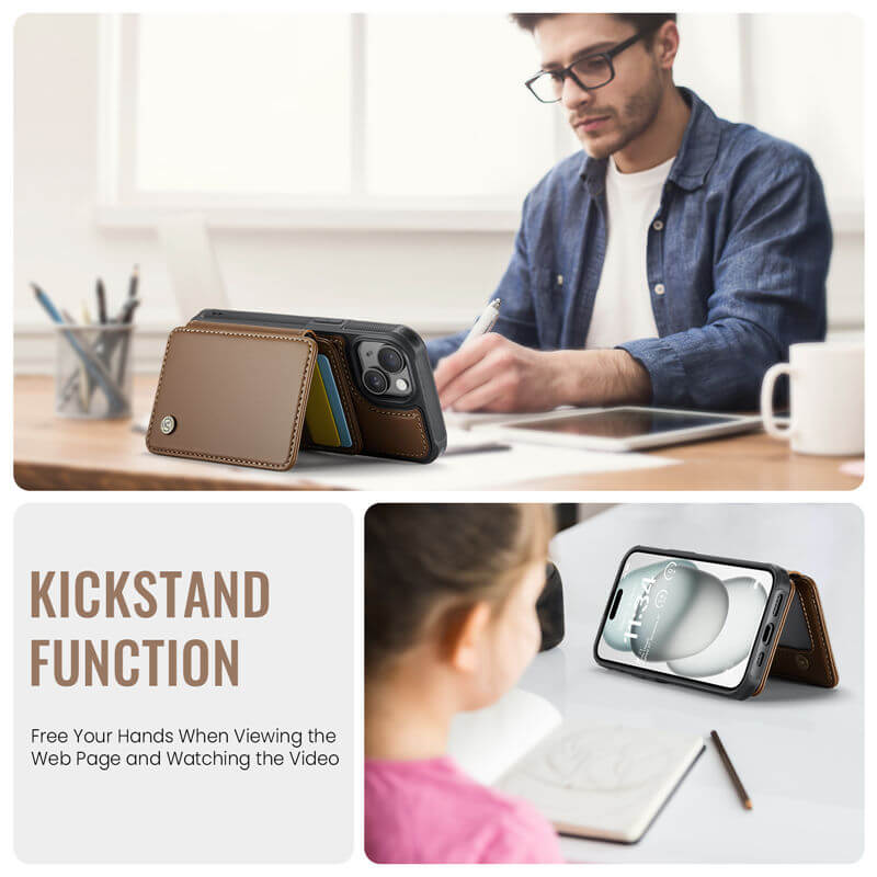 JEEHOOD iPhone 15 Magnetic 2-in-1 Wallet RFID-blocking Case