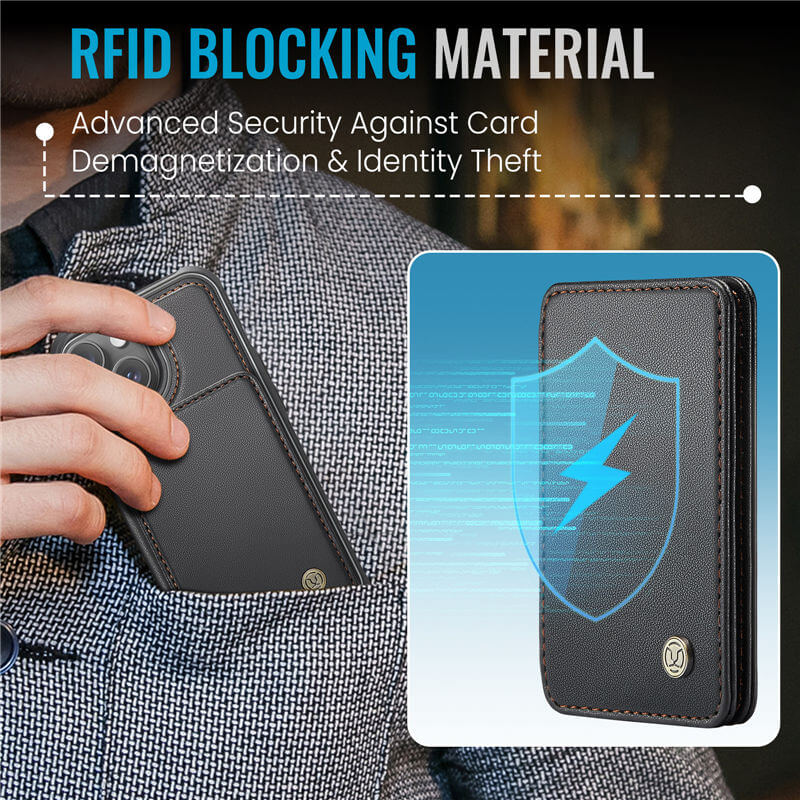 JEEHOOD iPhone 15 Magnetic 2-in-1 Wallet RFID-blocking Case