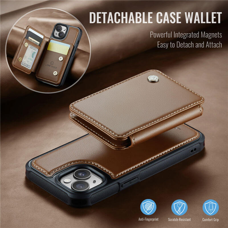 JEEHOOD iPhone 15 Magnetic 2-in-1 Wallet RFID-blocking Case