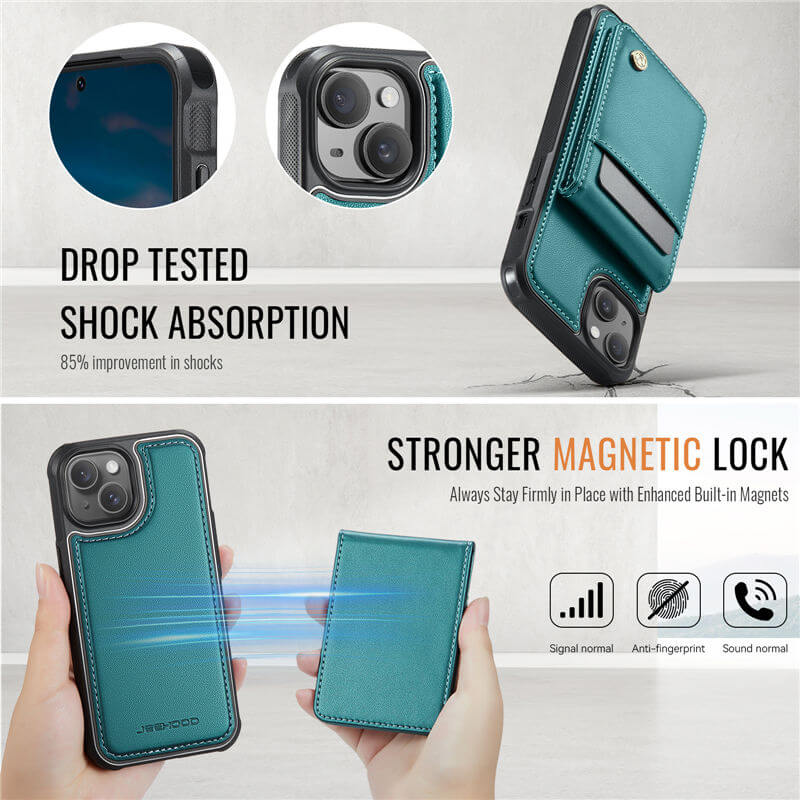 JEEHOOD iPhone 15 Plus Magnetic 2-in-1 Wallet Case