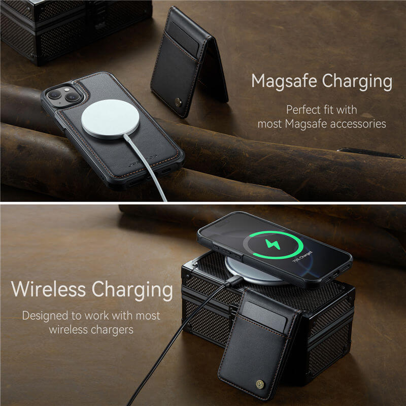 JEEHOOD iPhone 15 Plus Magnetic 2-in-1 Wallet Case