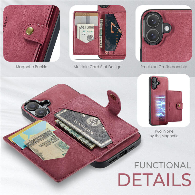 JEEHOOD iPhone 17 2-in-1 Magnetic Wallet Case
