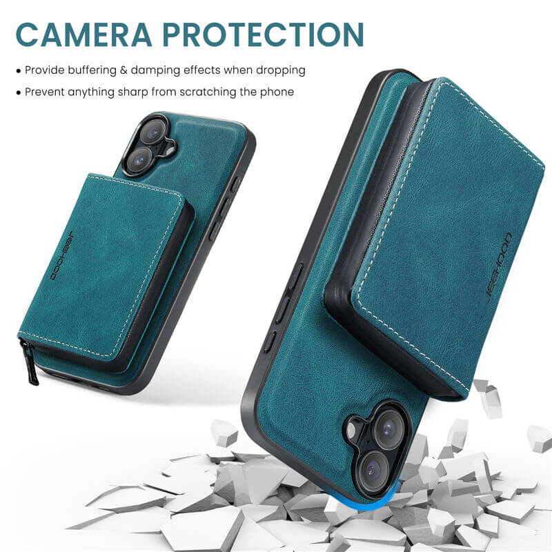 JEEHOOD iPhone 16 Plus Detachable 2-in-1 Zipper Wallet Case