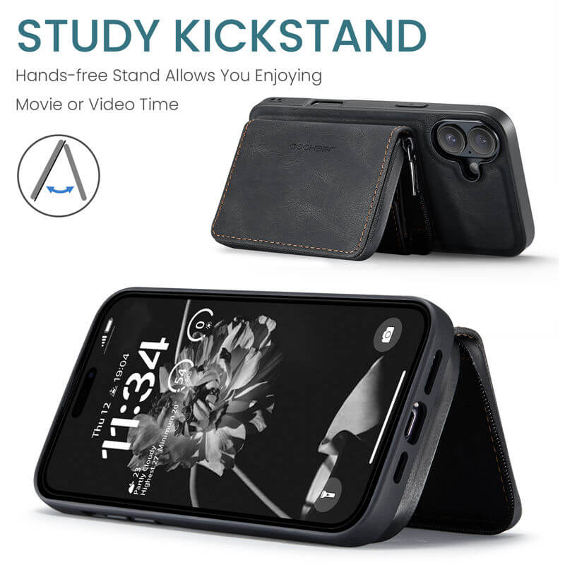 JEEHOOD iPhone 17 Detachable 2-in-1 Zipper Wallet Case