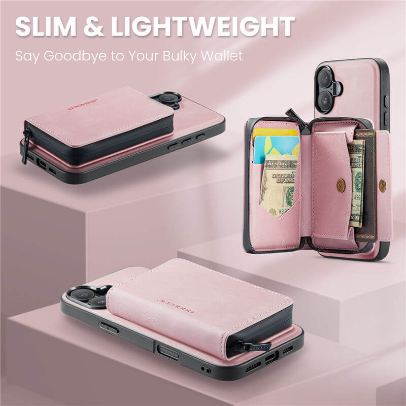 JEEHOOD iPhone 17 Detachable 2-in-1 Zipper Wallet Case