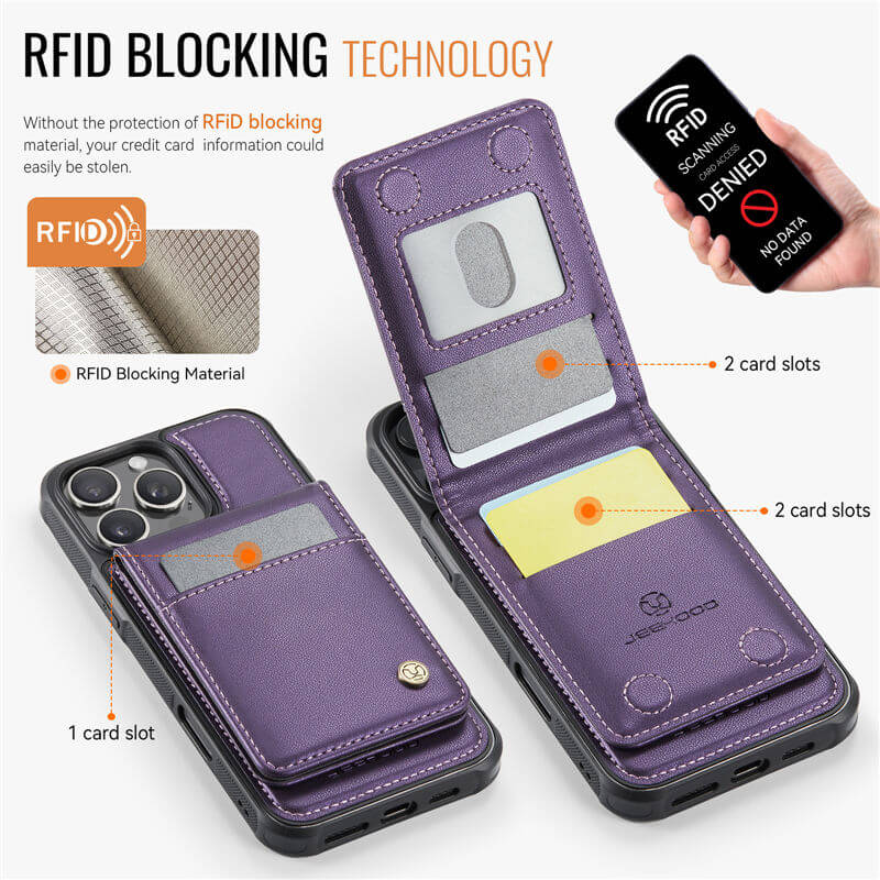 JEEHOOD iPhone 13 Pro Max Magnetic 2-in-1 Wallet Case with RFID Blocking