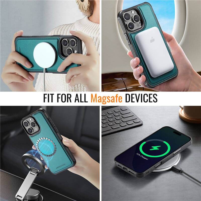 JEEHOOD iPhone 13 Pro Max Magnetic 2-in-1 Wallet Case with Wireless Charging