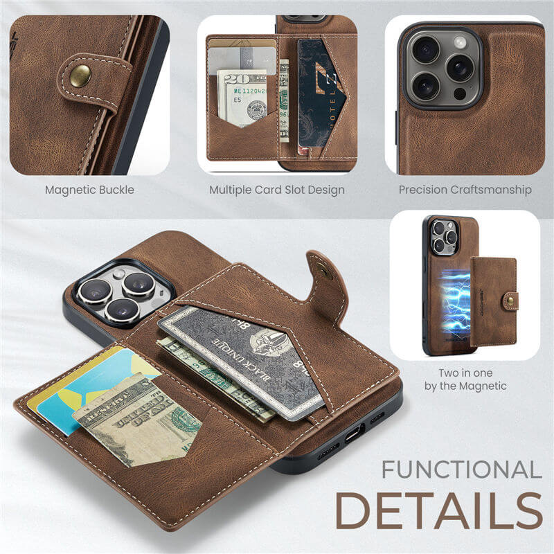 JEEHOOD iPhone 16 Pro Max 2-in-1 Magnetic Wallet Case