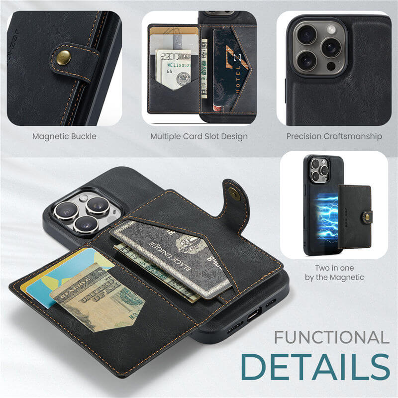 JEEHOOD iPhone 16 Pro 2-in-1 Magnetic Wallet Case