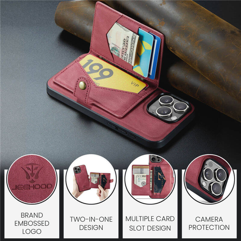JEEHOOD iPhone 16 Pro 2-in-1 Magnetic Wallet Case