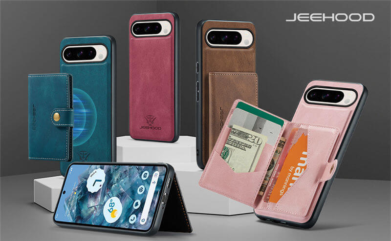 JEEHOOD Google Pixel 9A Detachable 2 in 1 Magnetic Wallet Case