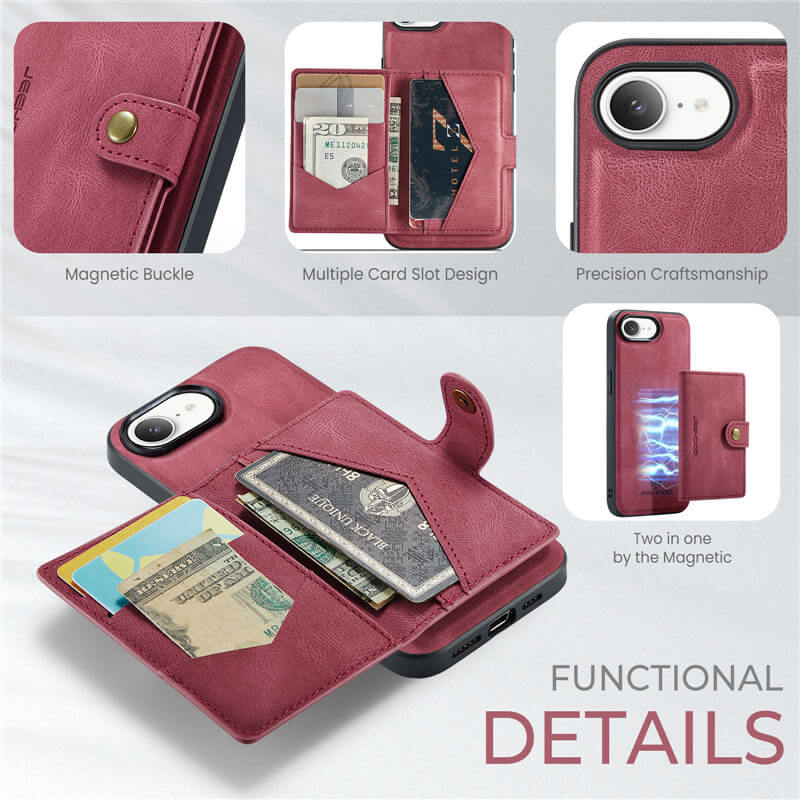 JEEHOOD iPhone 16e 2-in-1 Magnetic Wallet Case