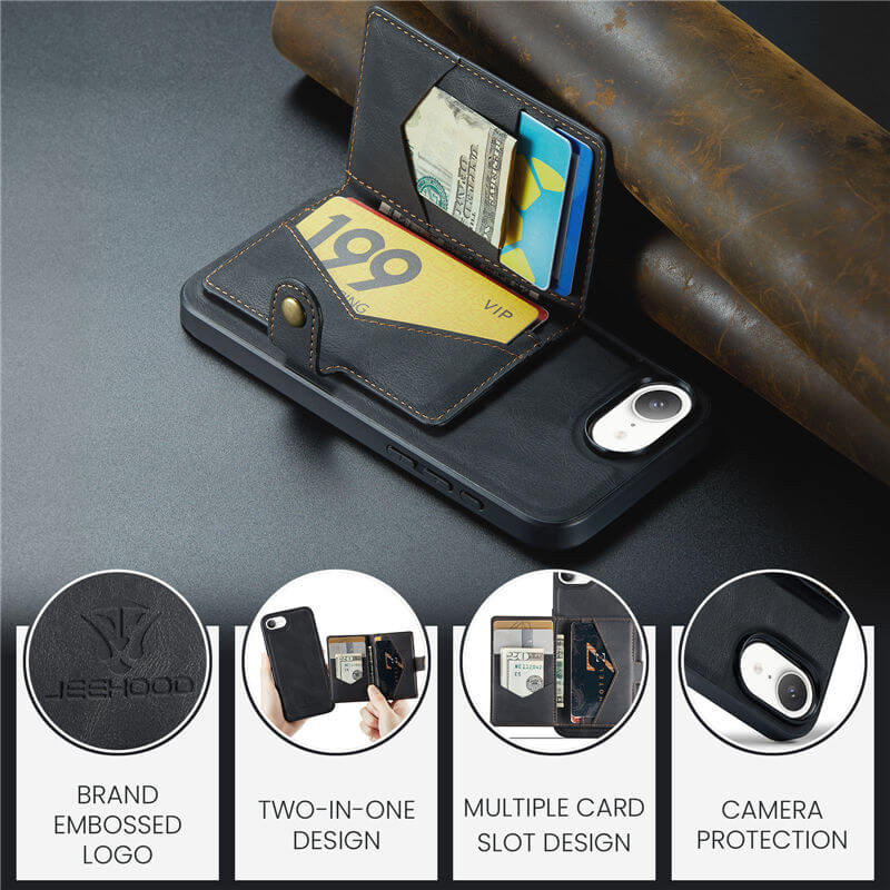 JEEHOOD iPhone 16e 2-in-1 Magnetic Wallet Case