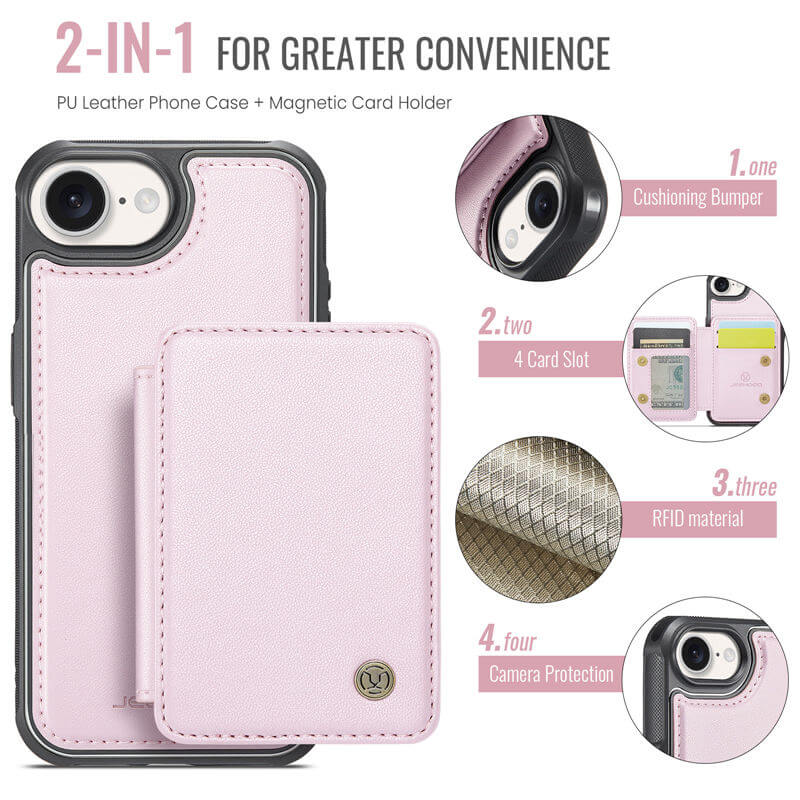 JEEHOOD iPhone 16e Magnetic 2-in-1 Wallet RFID-blocking Case