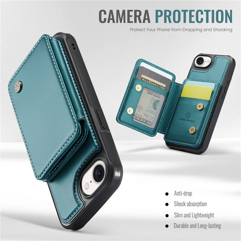 JEEHOOD iPhone 16e Magnetic 2-in-1 Wallet RFID-blocking Case